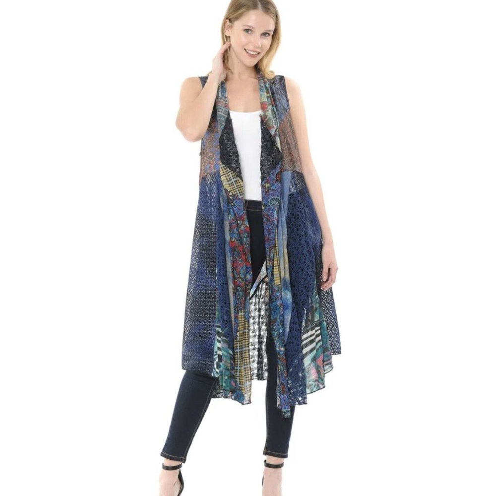 Soft Surroundings Multicolored Patch Mesh Vest Ca… - image 1